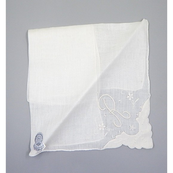 Desco Irish Linen Handkerchief Bridal Hanky Made in Madeira Monogram R Set of 2 - Picture 8 of 12